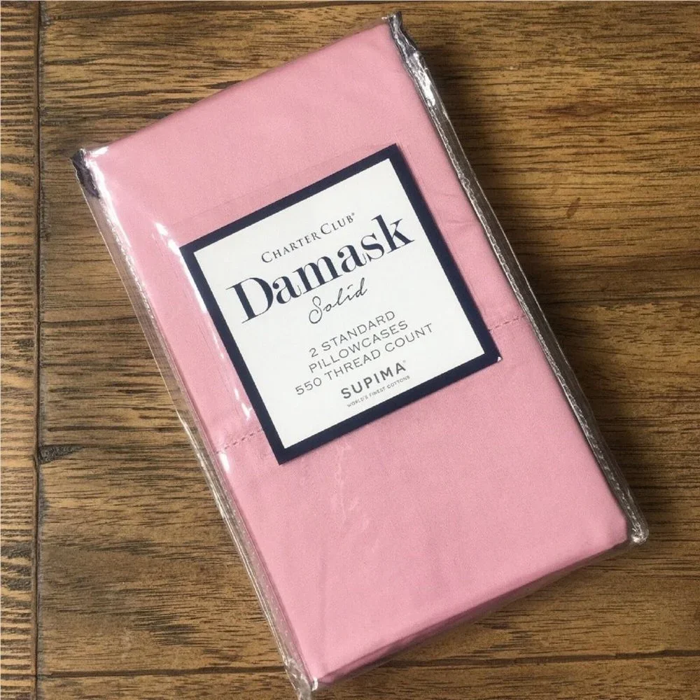 new Charter Club CHERRY BLOSSOM PINK 550 TC 100% Cotton STANDARD Pillowcases